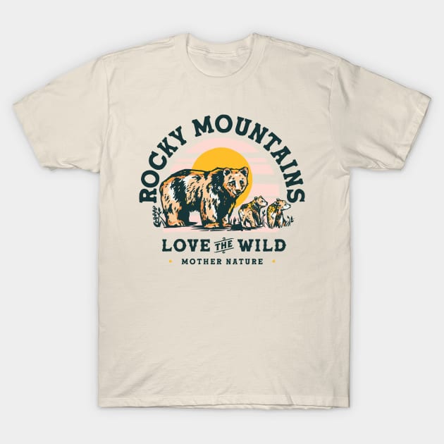 Rocky Mountains Travel Art Design Featuring A Grizzly Bear T-Shirt by The Whiskey Ginger